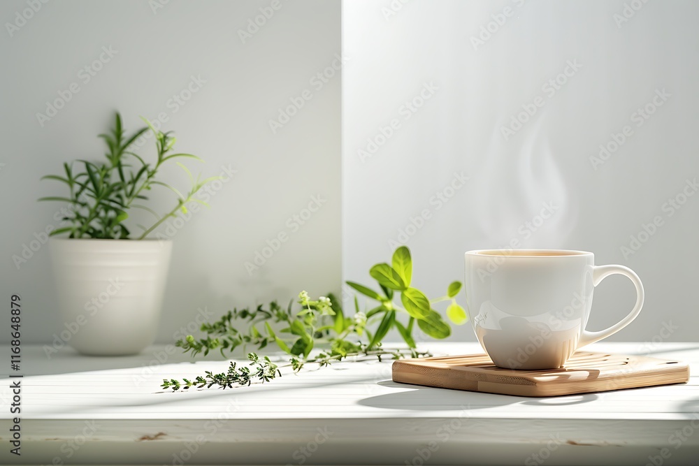 steaming cup of tea with herbs steaming cup of tea with herbs