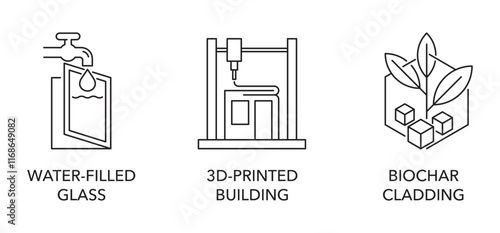Innovative construction materials. Water-filled glass, 3D-printed buildings, Biochar cladding