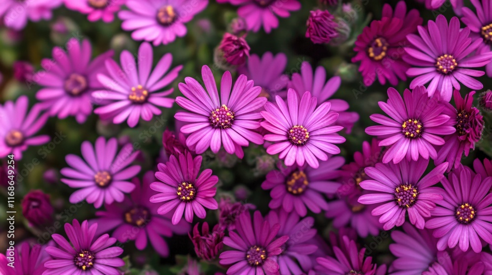 Obraz premium Vibrant Pink Flowers in Bloom Captured from Above in a Lush Garden Setting