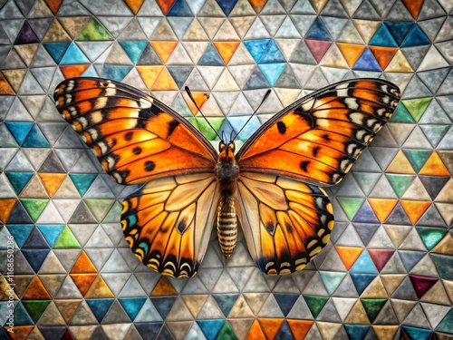 Vibrant Butterfly on Polygonal Gradient Background – Dynamic Abstract Art. photo