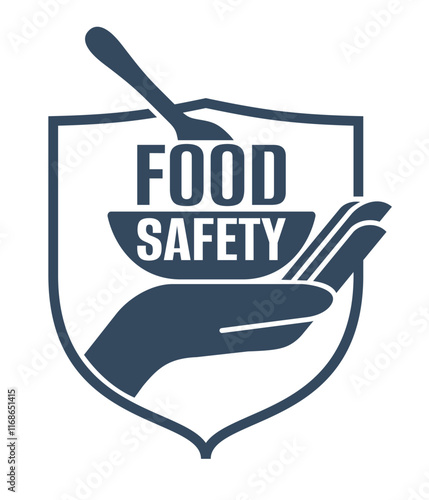 Food safety emblem - Shield with hands, plate and spoon