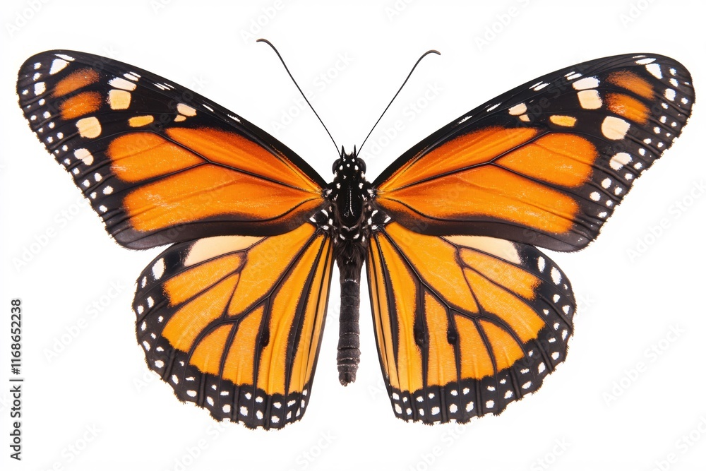 Fototapeta premium Vibrant Monarch Butterfly With Orange And Black Wings Isolated On White Background