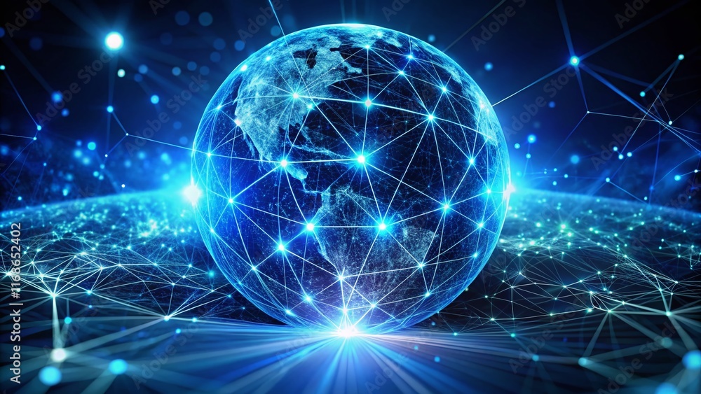 Glowing Blue Planet: Futuristic Network Connection Concept