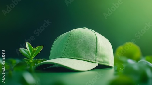 Green Cap Mockup with Succulent Accent. Generative AI photo