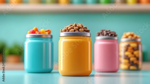 Pastel Pet Food Storage Jars in Kitchen. Generative AI photo