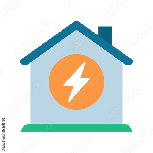House with an orange circle containing a lightning bolt highlights the concept of home energy solutions and energy efficiency.