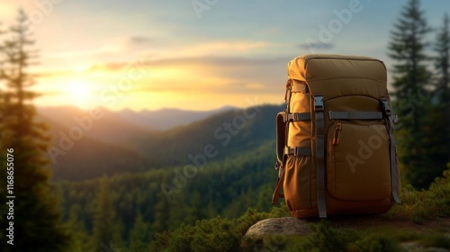 Hiking Backpack in Scenic Mountain View. Generative AI photo