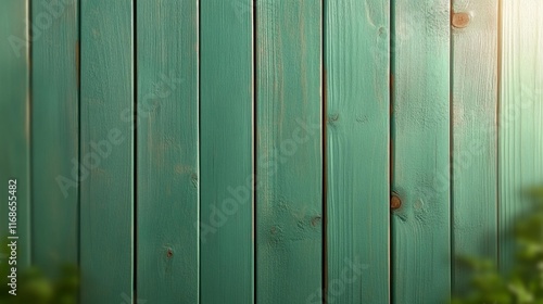 Mint Green Wooden Wall with Sunlight. Generative AI photo