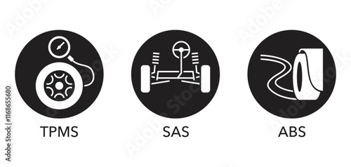 Car service monochrome icons set - SAS, TPMS, ABS