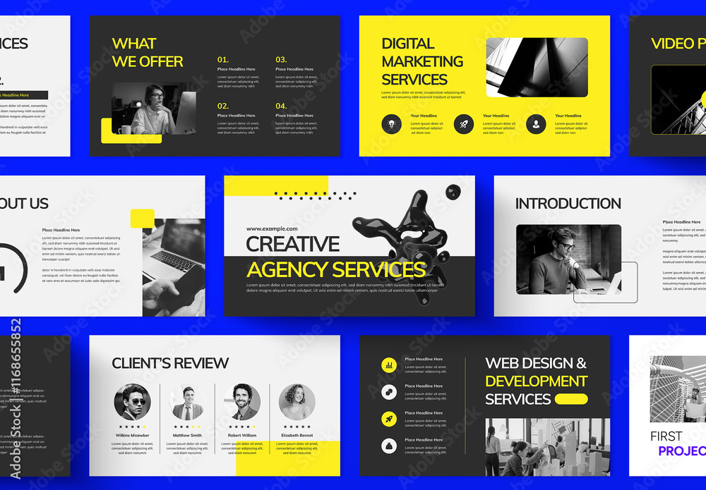 Black Yellow Modern Creative Agency Services Presentation Template ...