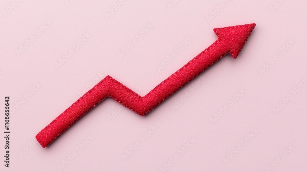 Red Arrow Icon Representing Growth and Success on Soft Pink Background Red Arrow Icon Representing Growth and Success on Soft Pink Background