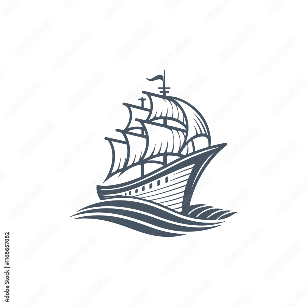 Naklejka premium ship silhouette vector line art logo design
