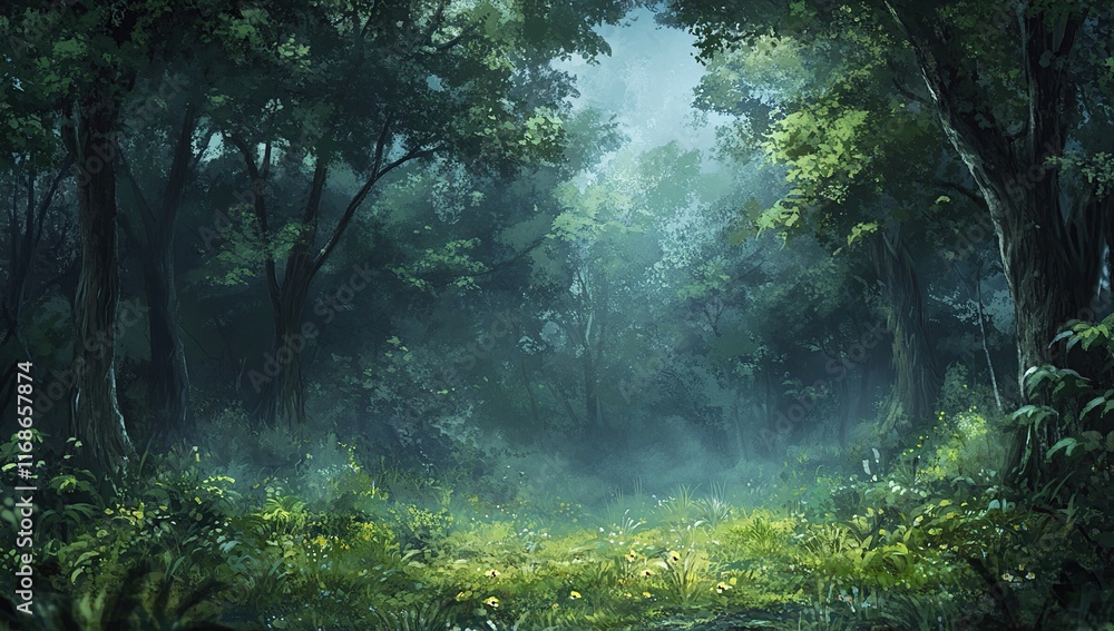 Fototapeta premium Mystical Forest Path: A Digital Painting of Enchanting Woods