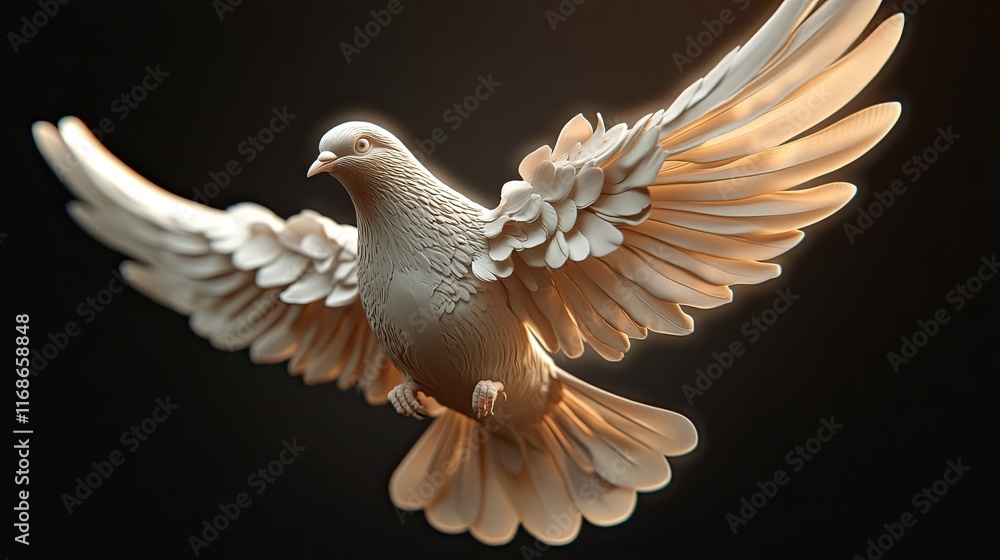 Obraz premium Beige dove in flight depicted in 3D on a transparent background. 