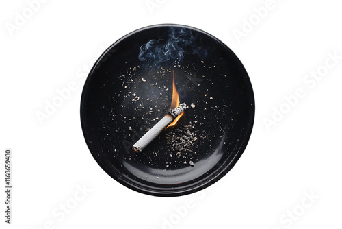 Isolated Cigarette Burning in Ashtray photo