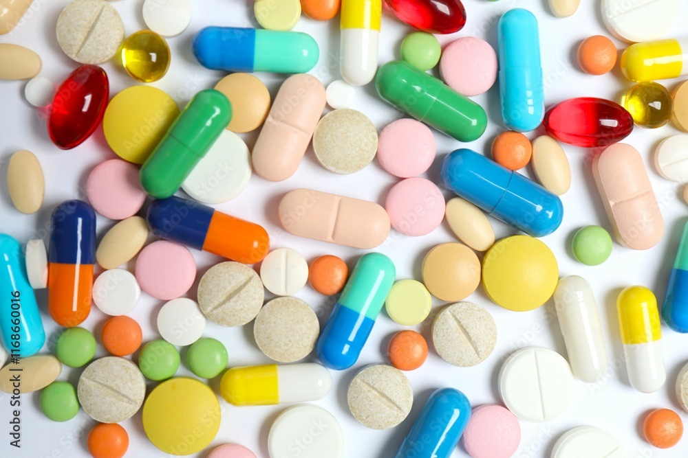 Various pills on white background Various pills on white background