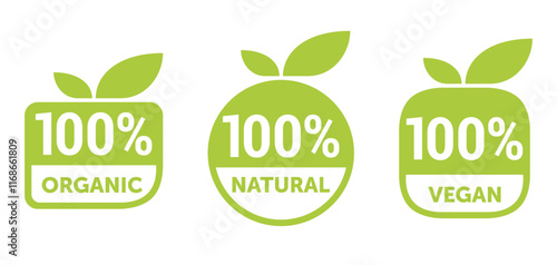 100 natural, vegan, organic flat icons set 