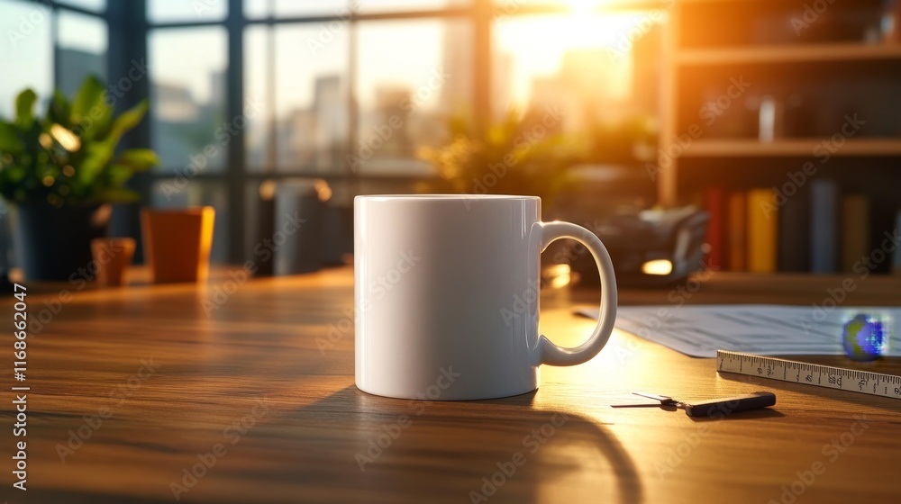 Architect's Desk with Mug Mockup and Design Tools. Generative AI Architect's Desk with Mug Mockup and Design Tools. Generative AI