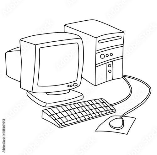 Cute cartoon hand drawn vector computer coloring page.