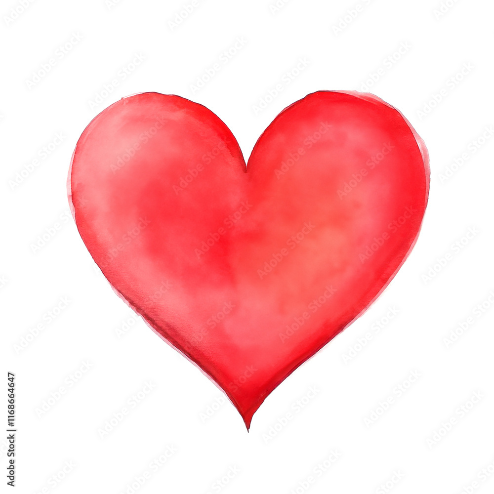 Fototapeta premium Watercolor red heart on white background, Perfect for Valentine's day holiday card, fabric print, decoration, etc.