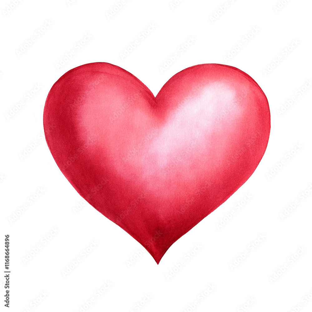 Fototapeta premium Watercolor red heart on white background, Perfect for Valentine's day holiday card, fabric print, decoration, etc.