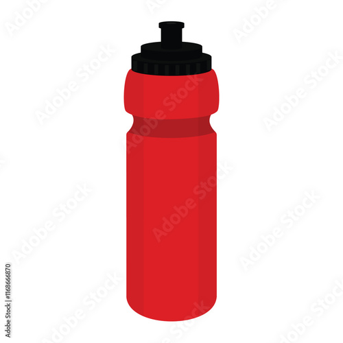 Red reusable sport water bottle set isolated on white background. Plastic fitness bottle