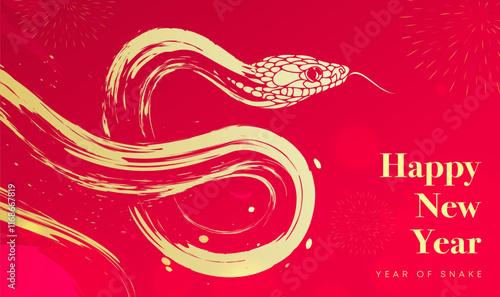 Spring Festival background design brush style golden snake