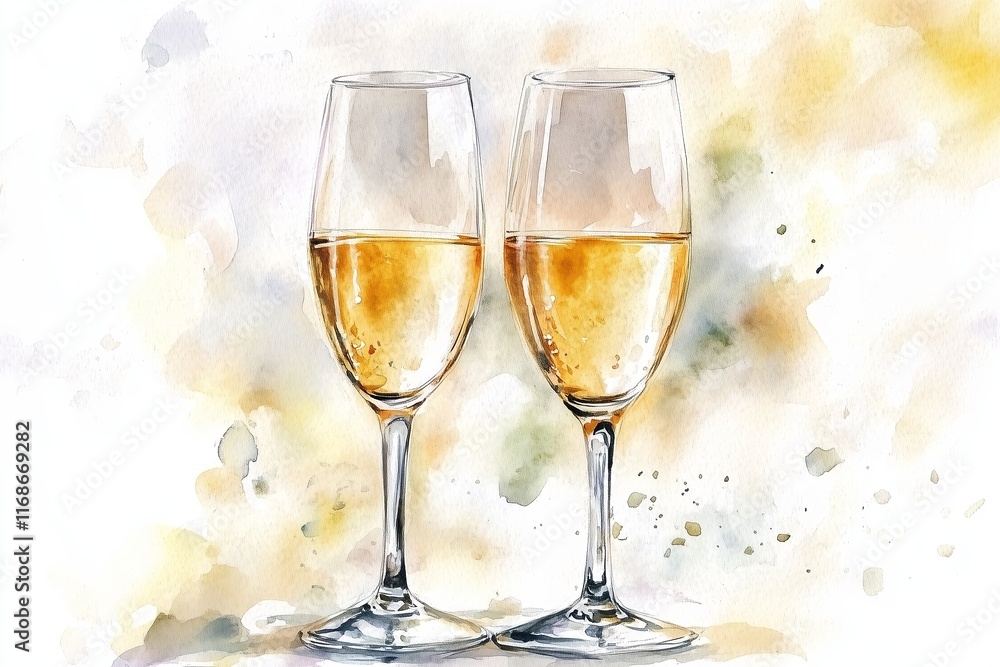 Two glasses of champagne watercolor illustration Two glasses of champagne watercolor illustration