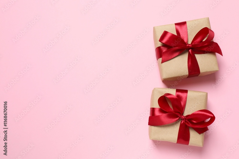 Beautiful gift boxes on color background Beautiful gift boxes on color background