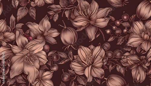 Wallpaper Mural Rose Gold Floral Illustration Seamless Pattern Torontodigital.ca