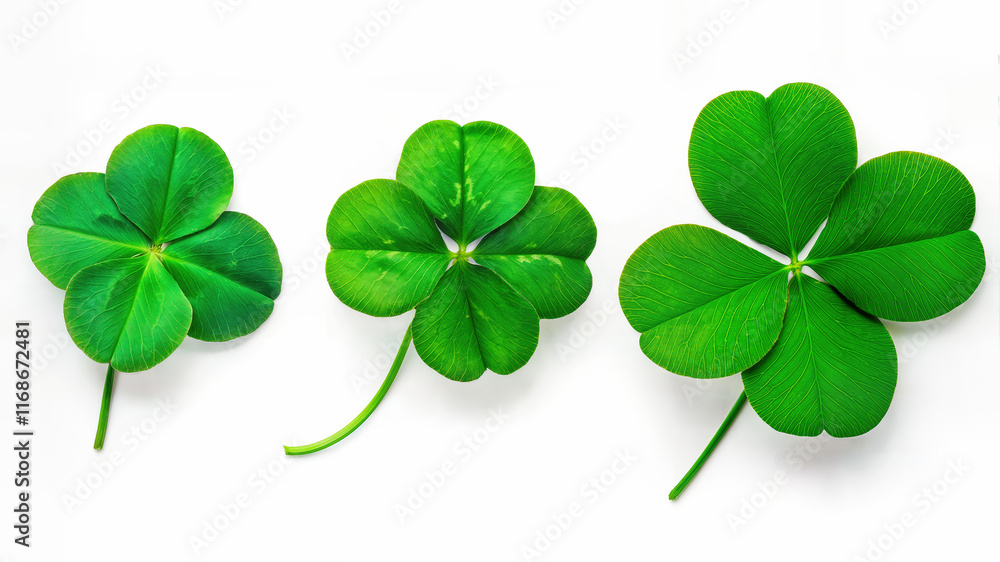 four leaf clover in various sizes, isolated four leaf clover in various sizes, isolated