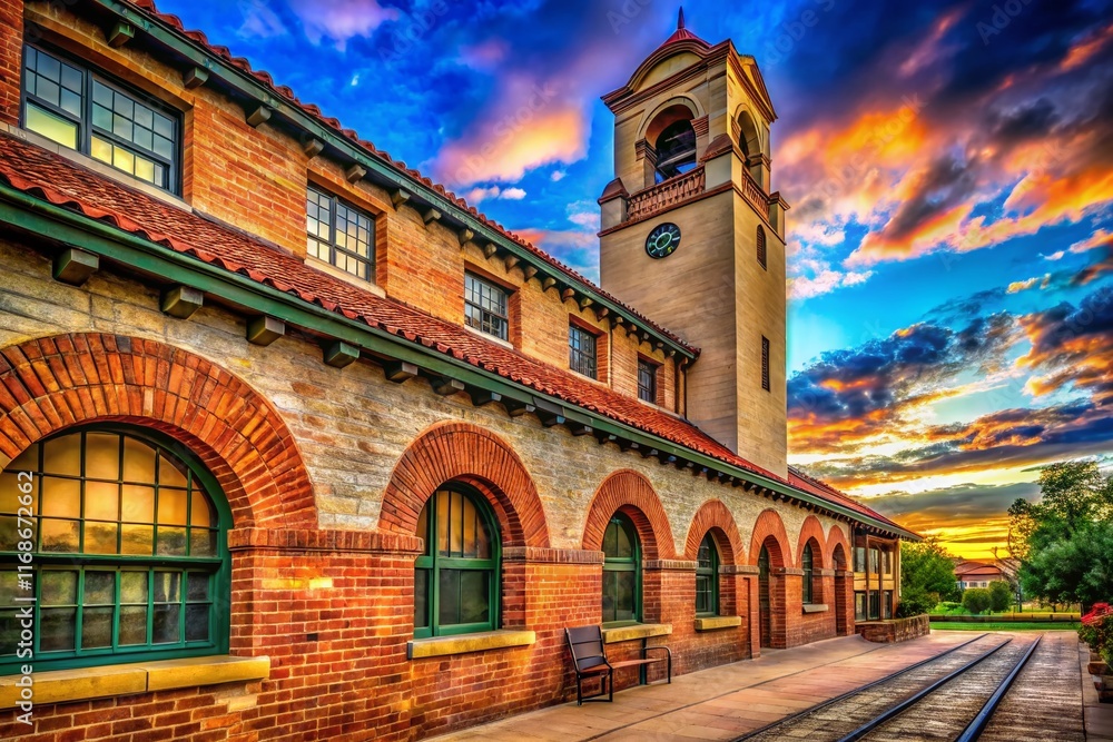 Naklejka premium Boise Depot: Historic Train Station Architectural Detail, Idaho Railroad Heritage