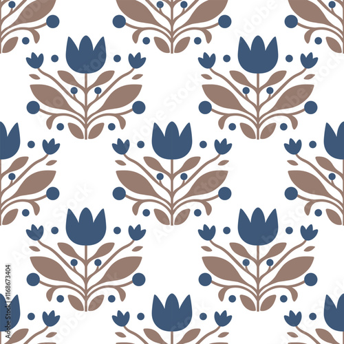 Retro Blue and Brown Flower Pattern