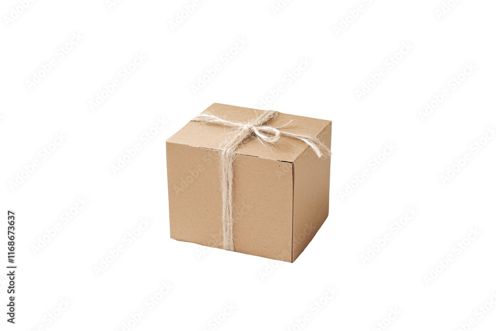 Isolated Cardboard Gift Box with Twine Isolated Cardboard Gift Box with Twine