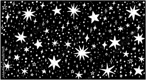 Set of hand drawn vector stars and sparkles, doodle style
