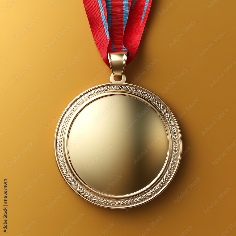 Gold Medal with Red and Blue Ribbon Awaiting Award