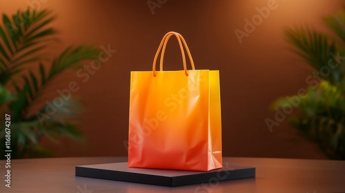 Vibrant Plastic Bag Mockup in Fashion Retail Setting. Generative AI photo