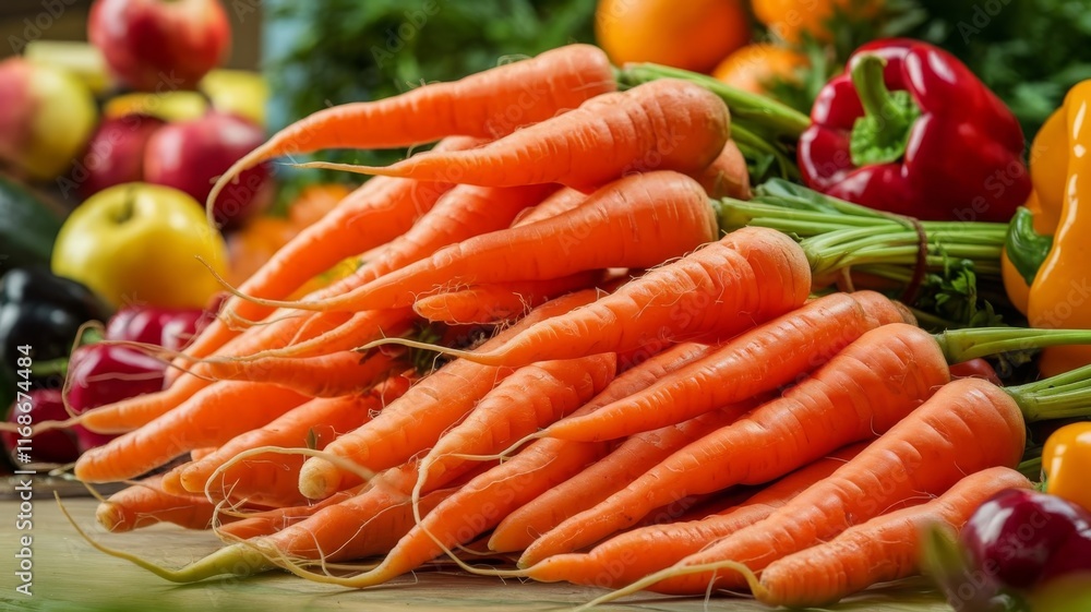 Freshly harvested carrots in a vibrant produce display. Freshly harvested carrots in a vibrant produce display.