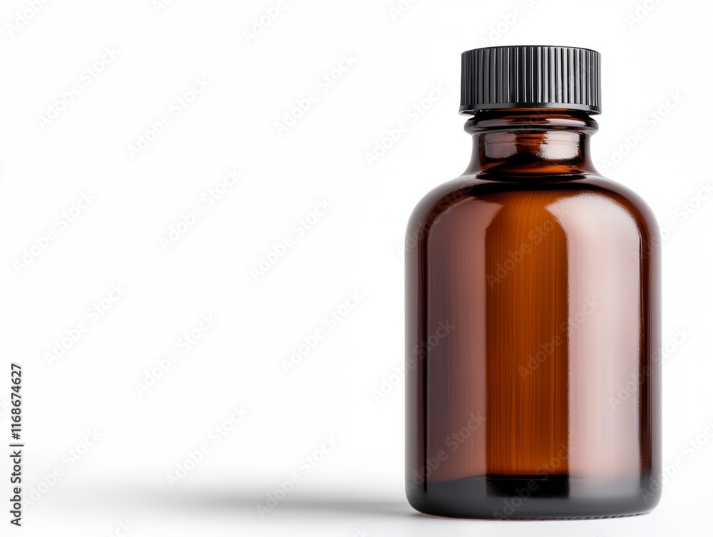 a brown glass bottle with a black cap on a white background a brown glass bottle with a black cap on a white background