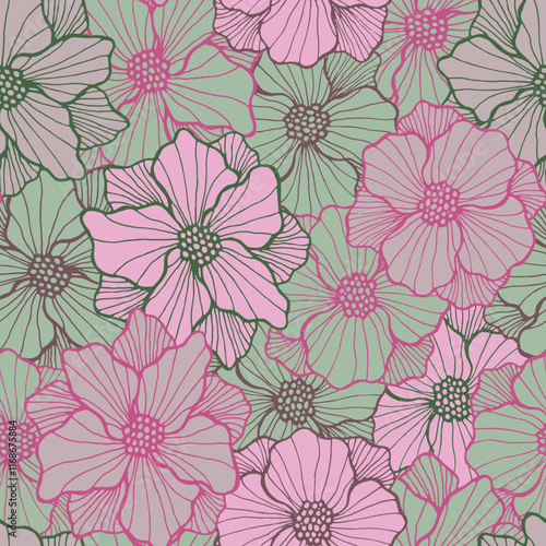 Creative rose flower repeating pattern. Organic bouquet background. Rose blos...