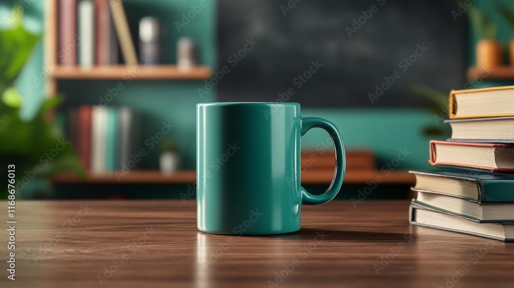 Fototapeta premium Teal Mug Mockup in Academic Setting. Generative AI