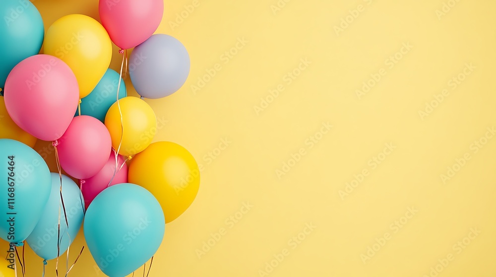Colorful Balloons Against A Yellow Background Colorful Balloons Against A Yellow Background