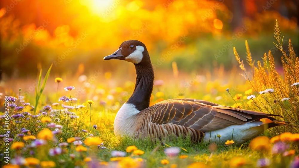 Canada Goose Resting in Wildflowers - Rule of Thirds Composition Canada Goose Resting in Wildflowers - Rule of Thirds Composition