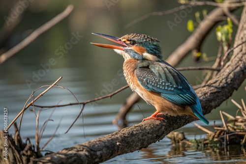 Candid Photo: Playful Fishbird in Natural Habitat - Vibrant Colors photo