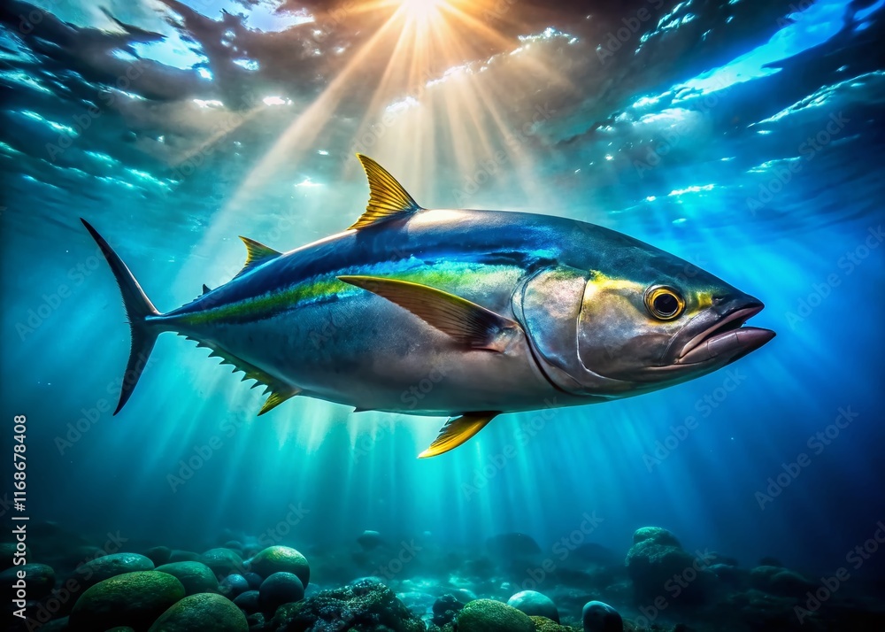 Fototapeta premium Candid Photo of Tuna Fish Swimming in Ocean Water