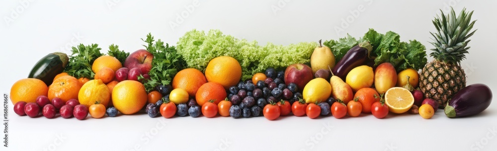A Colorful Display of Fresh Fruits and Vegetables on a White Background Showcasing Health and Nutrition for Culinary Inspiration and Lifestyle Choices A Colorful Display of Fresh Fruits and Vegetables on a White Background Showcasing Health and Nutrition for Culinary Inspiration and Lifestyle Choices