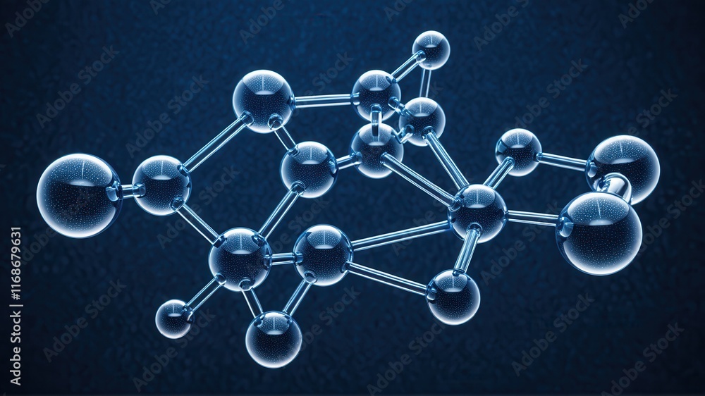 Close-up of a transparent molecule structure on dark background Close-up of a transparent molecule structure on dark background