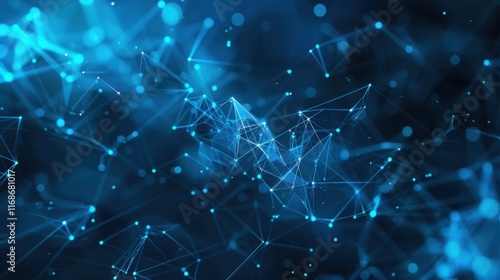 Abstract plexus blue geometry background ,Digital technology network connection ,Abstract background with moving lines and dots 