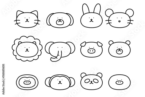 色々な動物のイラストセット　モノクロ