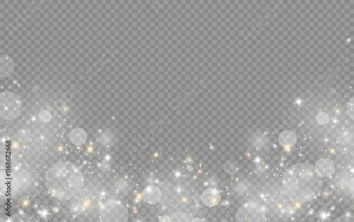 Dust sparks and stars shine with a special light. Christmas light effect. Glittering particles of magic dust.Vector sparkles on a transparent background.